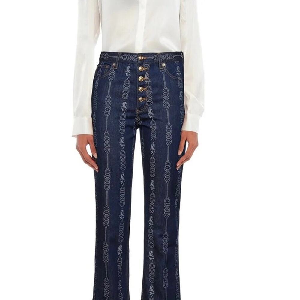 Tory Burch Gemini Link Bloom Jacquard Denim Pants Size 24